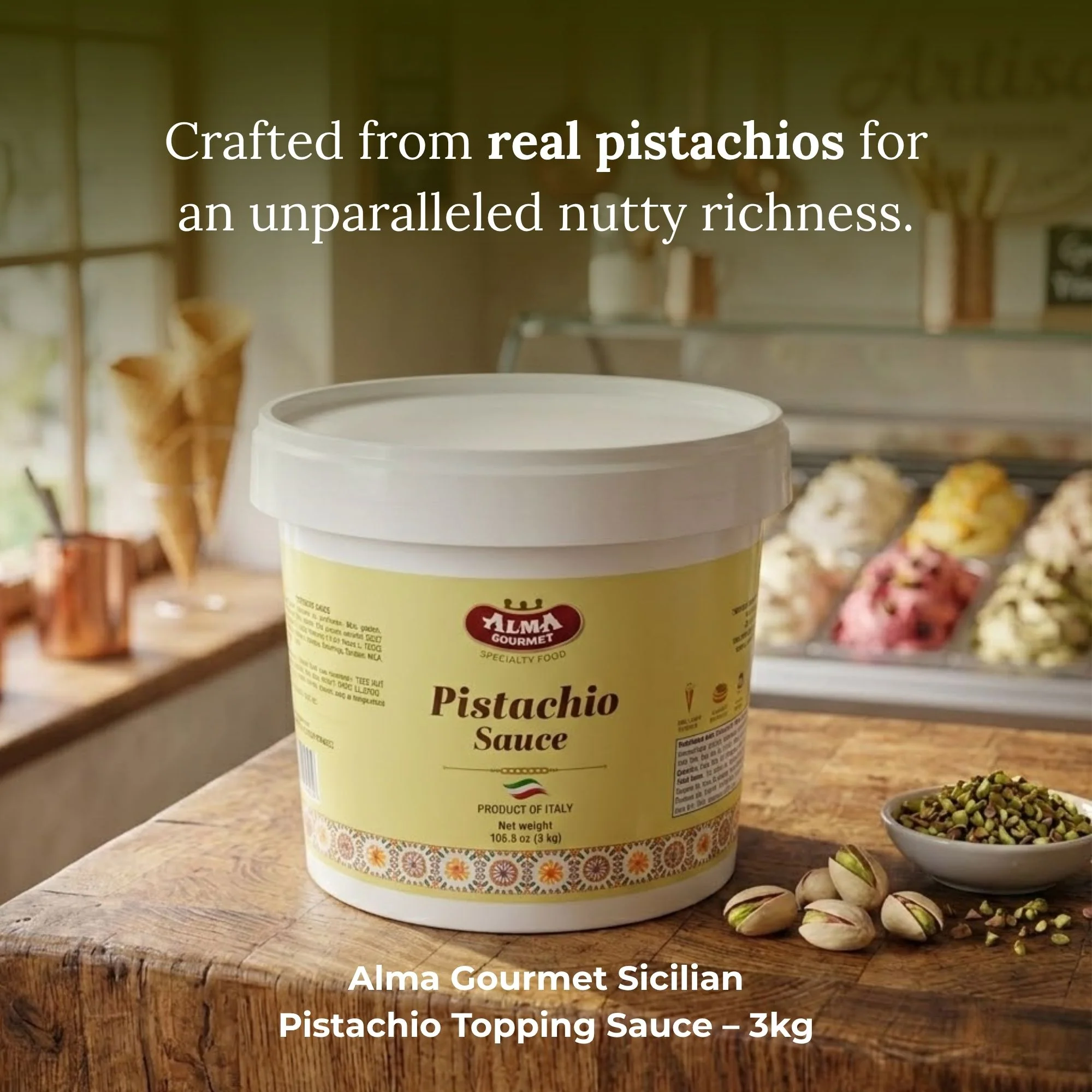 Alma Gourmet Sicilian Pistachio Topping Sauce 3kg Tub - Image 3