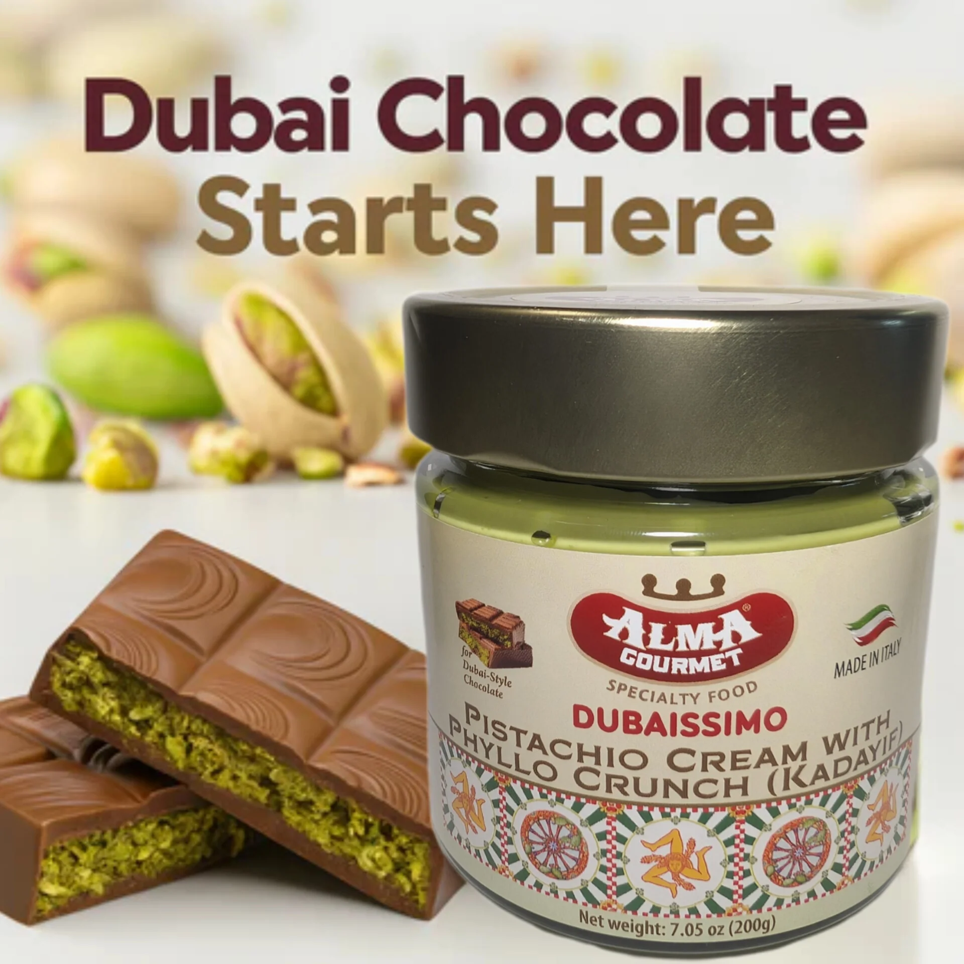 Dubaissimo Pistachio Cream Alma Gourmet - Pistachio Cream with Phyllo Crunch (Kadayif) - Image 5