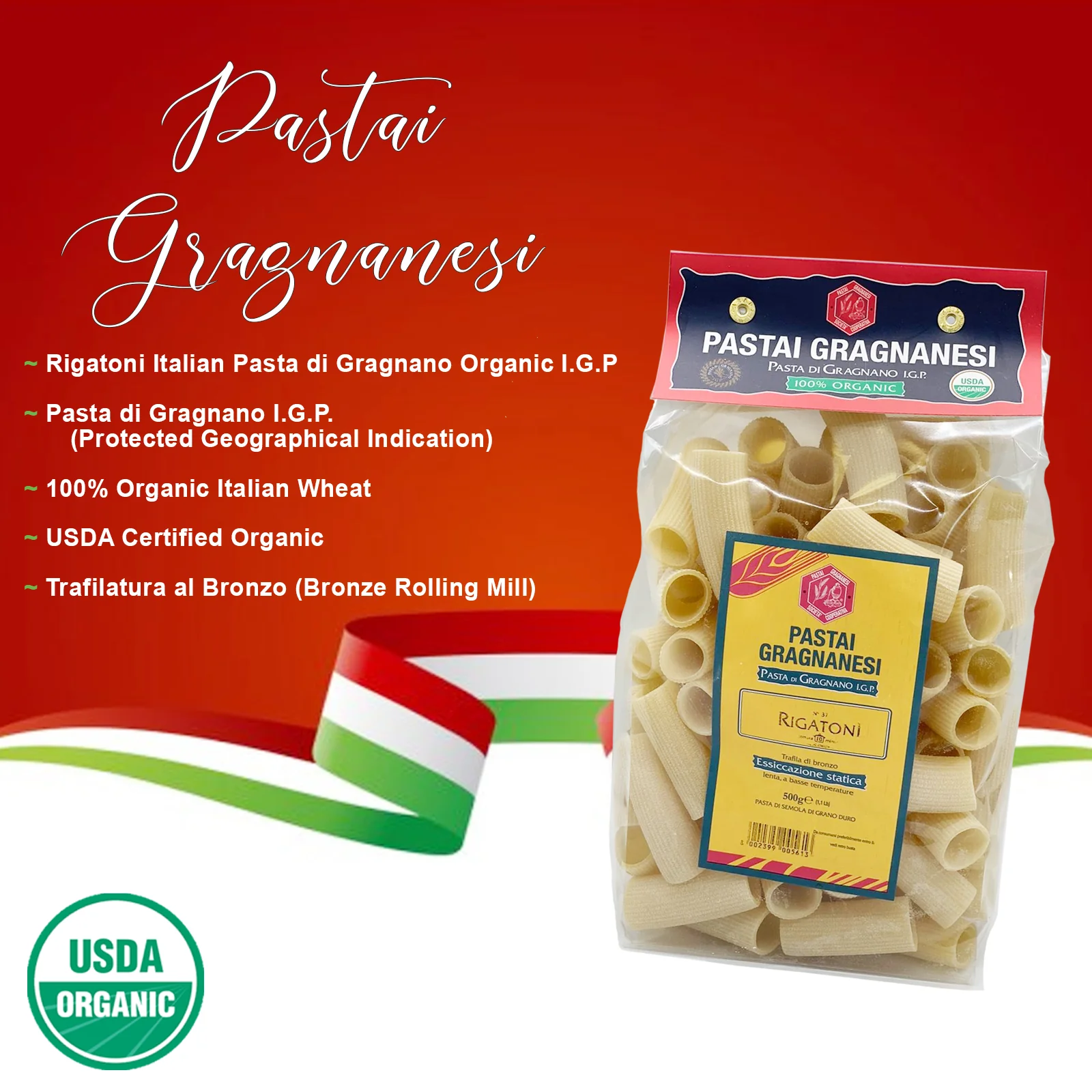 Rigatoni Italian Pasta di Gragnano Organic IGP - Image 3