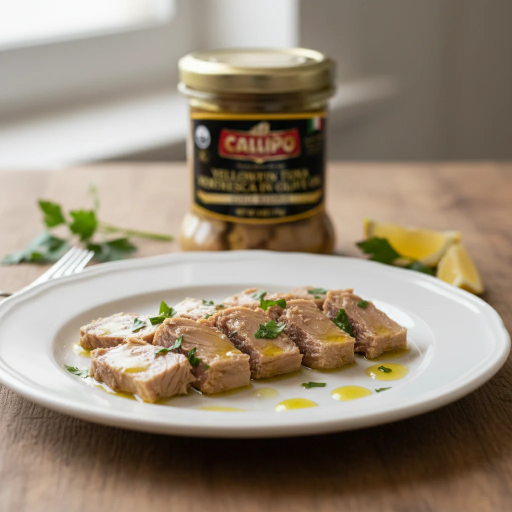 Yellowfin Tuna Ventresca Callipo in Olive Oil Glass Jar - Image 3